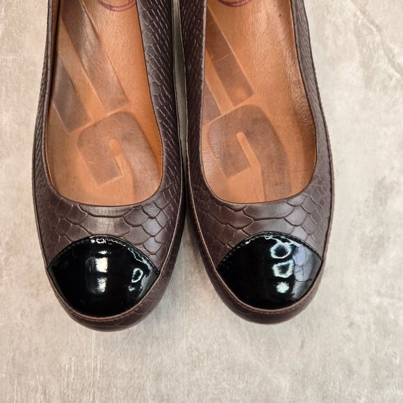 Fitflop Ballet Flats Brown Leather Croc Embossed Slip On Low Wedge Comfort Shoes - Picture 9 of 10